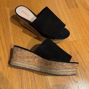 Schutz Women's Black Espadrille Slide Wedge Sandals Size 11B